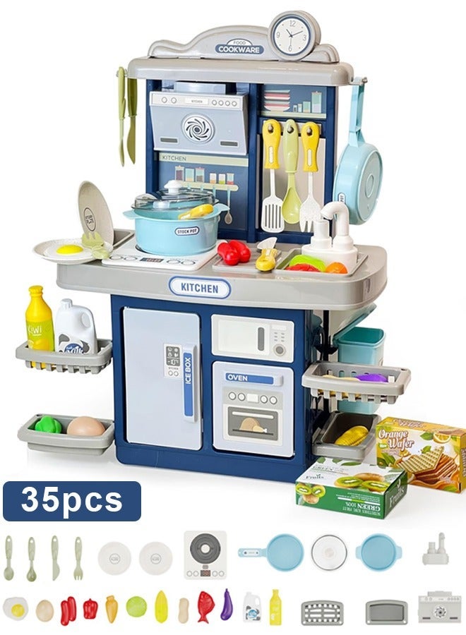 Poxvalzor 35pcs Kitchen kitchen toys,Kitchen Toys Set Cooking Stove with Realistic Sounds and Lights, Simulation Play Sink with Running Water,Play Kitchen Accessories for Toddlers, Pots and Pans Set, Play Foods Toys for Boys Girls 3-6 Years Up - Image 1